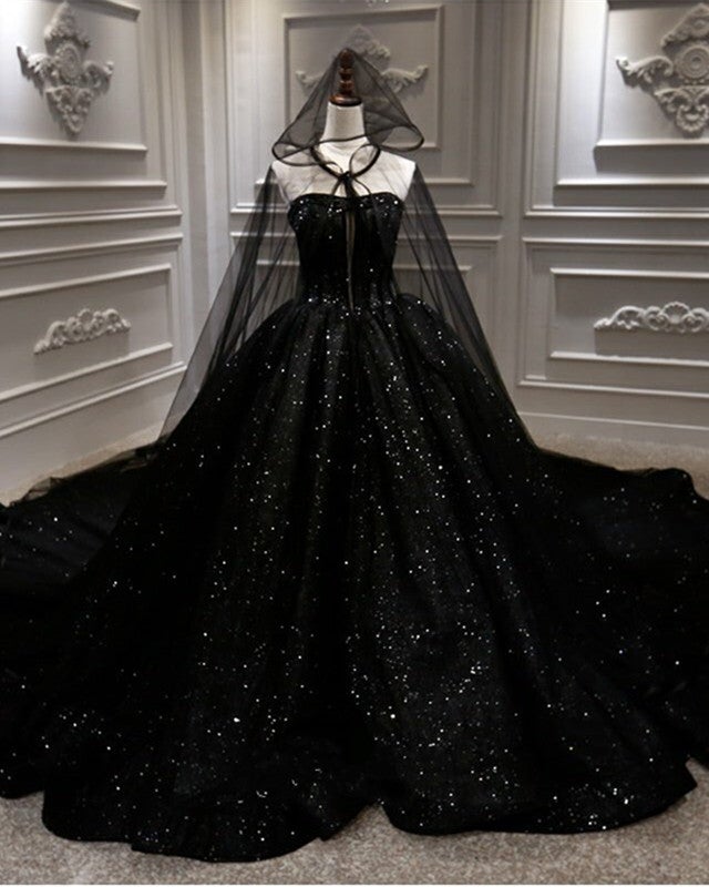 Black Wedding Dress Sequins Ball Gown ...